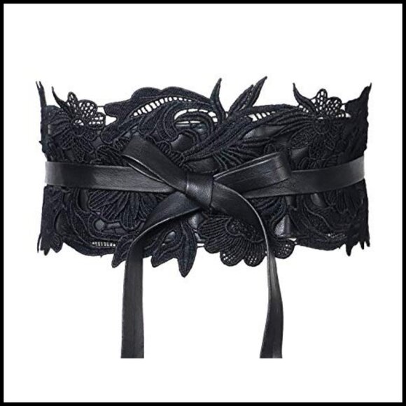 Faux Leather Lace Wrap Obi Belt Wide Waist Band Boho Chic Style